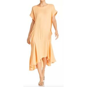 Free People Crisp And Cool Midi Linen Blend Dress XS Orange Pocket‎ Tunic